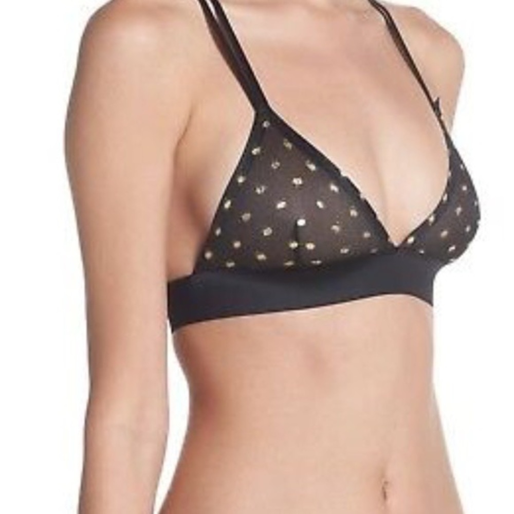 SAM EDELMAN Black Gold Polka Dot Sheer Mesh Unlined Bralette NWOT